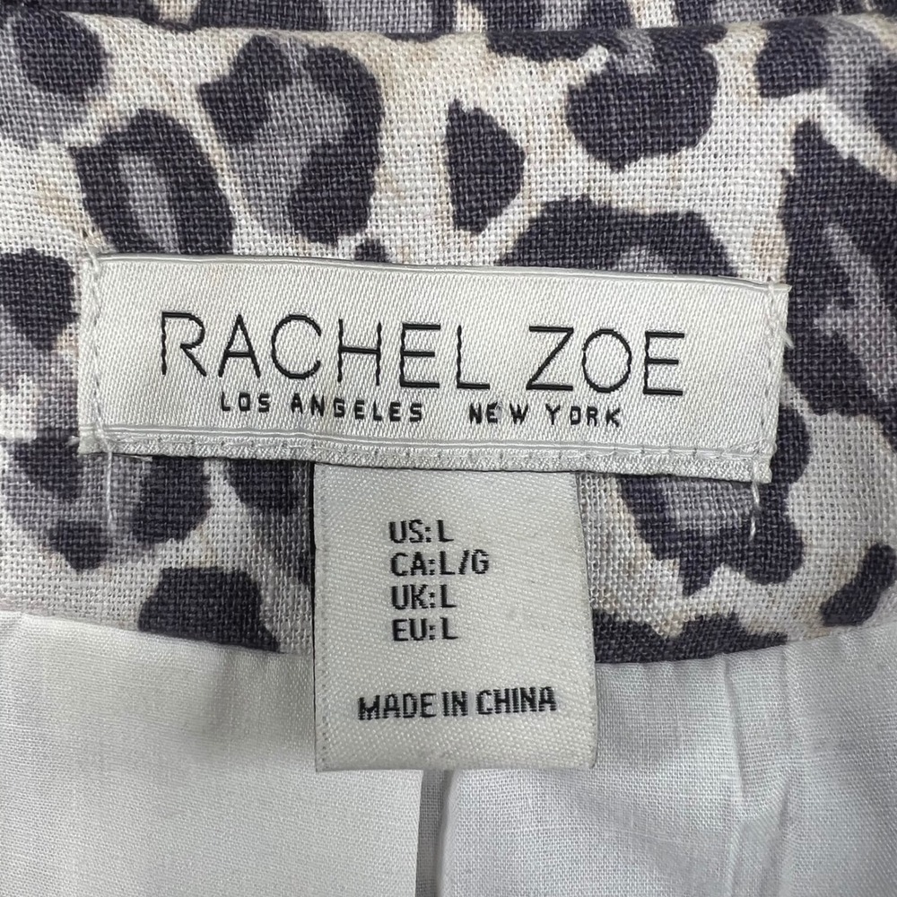 Rachel Zoe Blazer Women L Gray Leopard Print Linen Blend Preppy - Picture 3 of 12